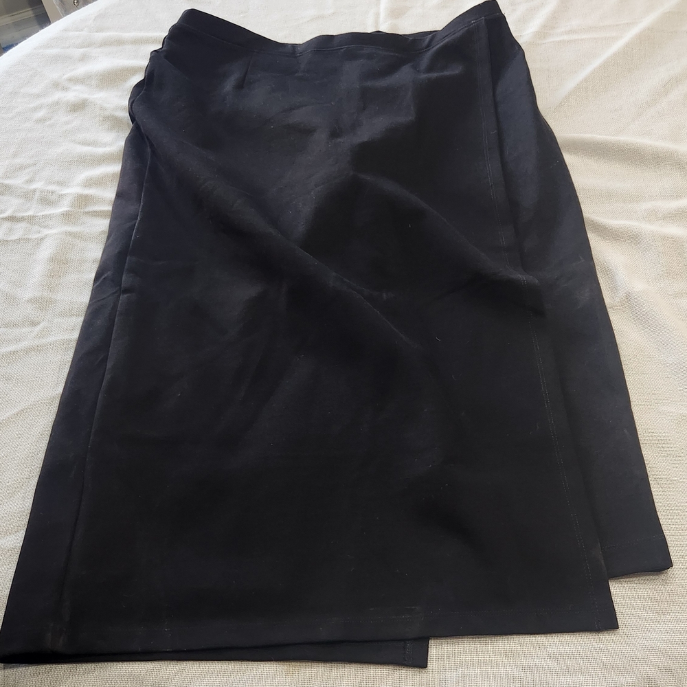 Betabrand The Sassiest Pants Black Skirt Panel Overlay Capri Midi Sz XLP